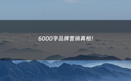 6000字品牌营销真相！